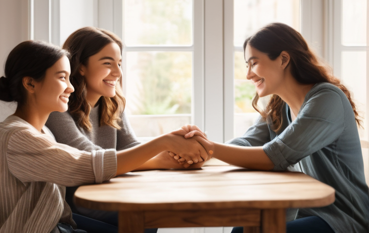 포지티브 심리학을 통한 인간관계 개선 전략 - **Prompt: Cultivating Gratitude and Connection**
    "A cozy indoor scene where three friends, aged ...