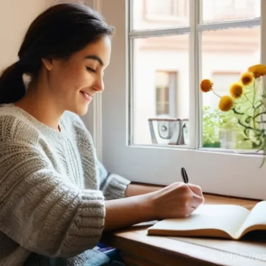 포지티브 심리학의 적용을 통한 스트레스 감소 방법 - **A Moment of Daily Gratitude and Serenity**
"A cozy, sunlit corner of a living room or a quiet ...