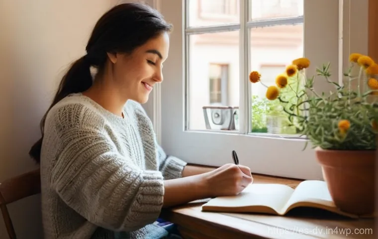 포지티브 심리학의 적용을 통한 스트레스 감소 방법 - **A Moment of Daily Gratitude and Serenity**
    "A cozy, sunlit corner of a living room or a quiet ...