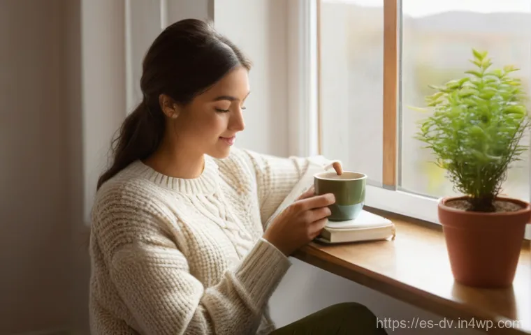 포지티브 심리학의 원리를 바탕으로 한 자기 관리 - **Prompt for Gratitude and Inner Peace:**
    "A cozy, sunlit room with warm, inviting decor. A pers...