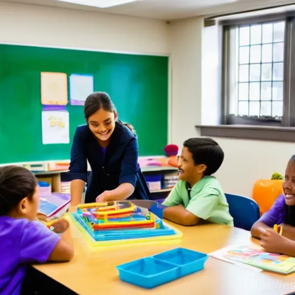 포지티브 심리학의 개념을 활용한 교육법 - **"Discovering the Inner Spark"**
    A bright, modern classroom filled with a diverse group of elem...