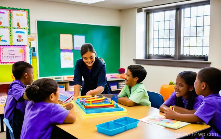 포지티브 심리학의 개념을 활용한 교육법 - **"Discovering the Inner Spark"**
    A bright, modern classroom filled with a diverse group of elem...