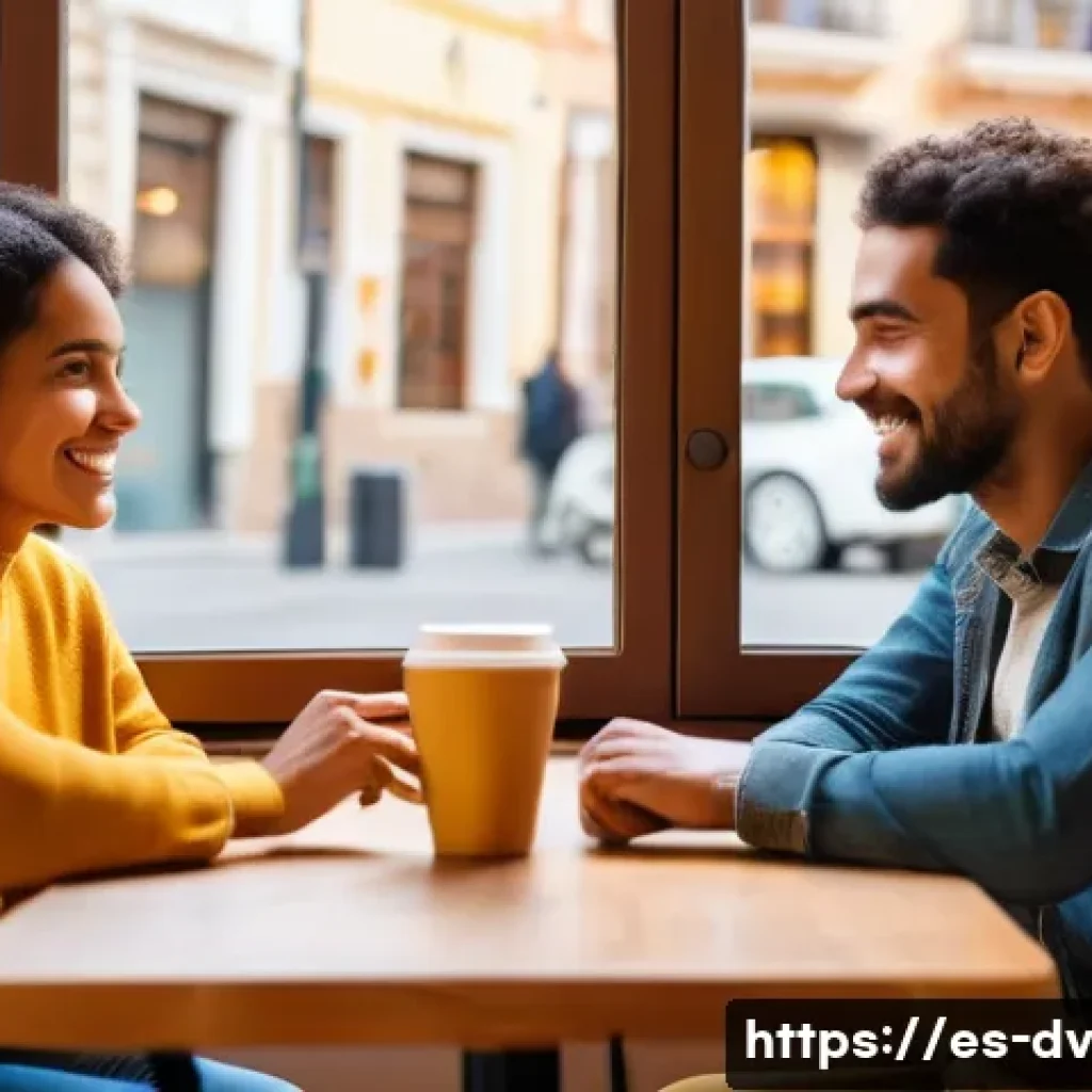 포지티브 심리학을 활용한 인간관계의 심리적 기초 - A warm and intimate scene of two diverse adults engaged in deep, empathetic conversation at a cozy c...