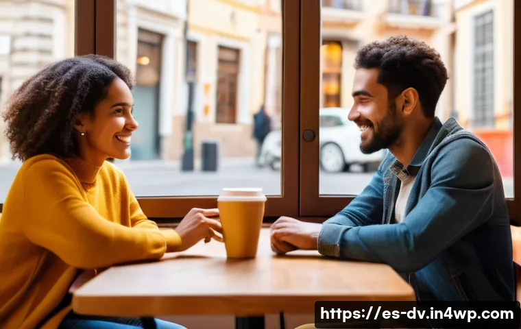 포지티브 심리학을 활용한 인간관계의 심리적 기초 - A warm and intimate scene of two diverse adults engaged in deep, empathetic conversation at a cozy c...