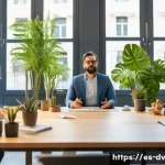 Home 20 포지티브 심리학의 심리적 측면과 그 활용 사례 - A vibrant office scene showing a diverse group of Spanish-speaking professionals in a modern Barcelo...