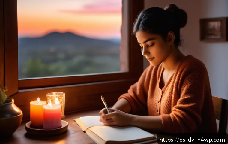 포지티브 심리학의 이론과 실제를 연결하는 방법 - A serene scene of a young Hispanic woman sitting comfortably at a wooden desk in a cozy, warmly lit ...